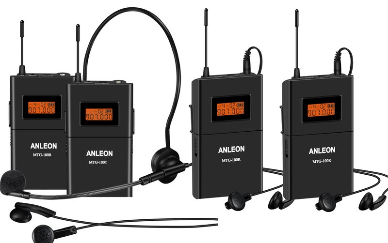 ANLEON Tour Guide Systems For Tour Guides, Teachers, Coaches,Simultaneous Interpretation,Church Translation System Wireless 915Mhz ( 1 Transmitter and 3 Receivers) - Image 1